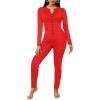 Ekouaer Womens Onesie Adult Button One Piece Pajama Long Sleeve Onesie Pajamas Jumpsuit Sleepwear for Women(Red)