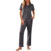 Ekouaer Womens Pajama Sets 2 Piece Button Down Short Sleeve Pjs Set Soft Lounge Set with Long Pants S-XXL(Dark Grey)