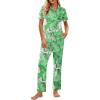 Ekouaer Womens Pajama Sets 2 Piece Button Down Short Sleeve Pjs Set Soft Lounge Set with Long Pants S-XXL(Green Leaf)