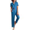 Ekouaer Womens Pajama Sets 2 Piece Button Down Short Sleeve Pjs Set Soft Lounge Set with Long Pants S-XXL(Lake Blue)