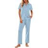 Ekouaer Womens Pajama Sets 2 Piece Button Down Short Sleeve Pjs Set Soft Lounge Set with Long Pants S-XXL(Light Blue)