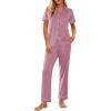 Ekouaer Womens Pajama Sets 2 Piece Button Down Short Sleeve Pjs Set Soft Lounge Set with Long Pants S-XXL(Mauve-pink)