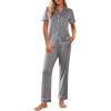 Ekouaer Womens Pajama Sets 2 Piece Button Down Short Sleeve Pjs Set Soft Lounge Set with Long Pants S-XXL(Mid Grey)