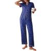 Ekouaer Womens Pajama Sets 2 Piece Button Down Short Sleeve Pjs Set Soft Lounge Set with Long Pants S-XXL(Navy Blue-star)