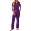 Ekouaer Womens Pajama Sets 2 Piece Button Down Short Sleeve Pjs Set Soft Lounge Set with Long Pants S-XXL(Purple)