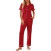Ekouaer Womens Pajama Sets 2 Piece Button Down Short Sleeve Pjs Set Soft Lounge Set with Long Pants S-XXL(Red)