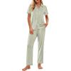 Ekouaer Womens Pajama Sets 2 Piece Button Down Short Sleeve Pjs Set Soft Lounge Set with Long Pants S-XXL(Sage Green)