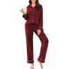 Ekouaer Womens Pajama Sets Long Sleeve Ribbed Knit Lounge Set Button Down Soft 2 Piece Pjs With Pockets(Wine Red)