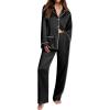 Ekouaer Womens Pajama Sets Satin Silk Pjs Classic Button Down Sleepwear Soft Long Sleeve Lounge Sets(Black)