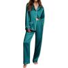 Ekouaer Womens Pajama Sets Satin Silk Pjs Classic Button Down Sleepwear Soft Long Sleeve Lounge Sets(Blue Green)