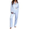 Ekouaer Womens Pajama Sets Satin Silk Pjs Classic Button Down Sleepwear Soft Long Sleeve Lounge Sets(Blue Striped)
