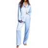 Ekouaer Womens Pajama Sets Satin Silk Pjs Classic Button Down Sleepwear Soft Long Sleeve Lounge Sets(Clear Blue)