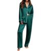 Ekouaer Womens Pajama Sets Satin Silk Pjs Classic Button Down Sleepwear Soft Long Sleeve Lounge Sets(Deep Green)