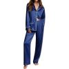 Ekouaer Womens Pajama Sets Satin Silk Pjs Classic Button Down Sleepwear Soft Long Sleeve Lounge Sets(Navy Blue)