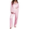 Ekouaer Womens Pajama Sets Satin Silk Pjs Classic Button Down Sleepwear Soft Long Sleeve Lounge Sets(Pink)