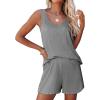 Ekouaer Womens Pajamas Set Ribbed Knit Soft Pj Sets Tank Top and Shorts Sleepwear Loungewear Ruffle Hem Nightwear(Grey)