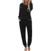 Ekouaer Womens Pajamas Set Waffle Knit Long Sleeve Lounge Set 2 Piece Pj Loungewear Sleepwear S-XXL(Black)