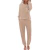 Ekouaer Womens Pajamas Set Waffle Knit Long Sleeve Lounge Set 2 Piece Pj Loungewear Sleepwear S-XXL(Champagne)