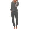Ekouaer Womens Pajamas Set Waffle Knit Long Sleeve Lounge Set 2 Piece Pj Loungewear Sleepwear S-XXL(Dark Gray)