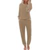 Ekouaer Womens Pajamas Set Waffle Knit Long Sleeve Lounge Set 2 Piece Pj Loungewear Sleepwear S-XXL(Khaki)