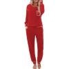 Ekouaer Womens Pajamas Set Waffle Knit Long Sleeve Lounge Set 2 Piece Pj Loungewear Sleepwear S-XXL(Red)