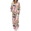 Ekouaer Womens Satin Silky Pajama Set 2 Piece Print PJs Soft Loungewear Button Down Sleepwear with Elastic Waist Long Pants(B-black Panther Seed)