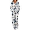 Ekouaer Womens Satin Silky Pajama Set 2 Piece Print PJs Soft Loungewear Button Down Sleepwear with Elastic Waist Long Pants(B-blue Flower)