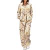 Ekouaer Womens Satin Silky Pajama Set 2 Piece Print PJs Soft Loungewear Button Down Sleepwear with Elastic Waist Long Pants(B-champagne Horse)