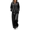 Ekouaer Womens Satin Silky Pajama Set 2 Piece Print PJs Soft Loungewear Button Down Sleepwear with Elastic Waist Long Pants(Black)
