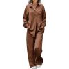 Ekouaer Womens Satin Silky Pajama Set 2 Piece Print PJs Soft Loungewear Button Down Sleepwear with Elastic Waist Long Pants(Clay)