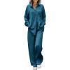Ekouaer Womens Satin Silky Pajama Set 2 Piece Print PJs Soft Loungewear Button Down Sleepwear with Elastic Waist Long Pants(Dark Blue)