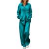 Ekouaer Womens Satin Silky Pajama Set 2 Piece Print PJs Soft Loungewear Button Down Sleepwear with Elastic Waist Long Pants(Dark Peacock Blue)