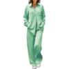 Ekouaer Womens Satin Silky Pajama Set 2 Piece Print PJs Soft Loungewear Button Down Sleepwear with Elastic Waist Long Pants(Ice Green)
