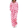 Ekouaer Womens Satin Silky Pajama Set 2 Piece Print PJs Soft Loungewear Button Down Sleepwear with Elastic Waist Long Pants(Love Print)