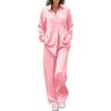 Ekouaer Womens Satin Silky Pajama Set 2 Piece Print PJs Soft Loungewear Button Down Sleepwear with Elastic Waist Long Pants(Pink)