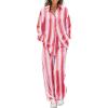 Ekouaer Womens Satin Silky Pajama Set 2 Piece Print PJs Soft Loungewear Button Down Sleepwear with Elastic Waist Long Pants(Pink Yellow Stripes)