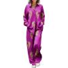Ekouaer Womens Satin Silky Pajama Set 2 Piece Print PJs Soft Loungewear Button Down Sleepwear with Elastic Waist Long Pants(Purple Large Leopard)