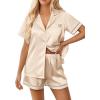 Ekouaer Womens Silk Pajama Sets Button Up Satin Pjs Short Sleeve 2 Piece Pj Sets Cute Lounge Sets with Chest Pocket(A Champagne)