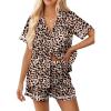 Ekouaer Womens Silk Pajama Sets Button Up Satin Pjs Short Sleeve 2 Piece Pj Sets Cute Lounge Sets with Chest Pocket(Leopard Print Black)