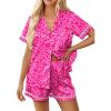 Ekouaer Womens Silk Pajama Sets Button Up Satin Pjs Short Sleeve 2 Piece Pj Sets Cute Lounge Sets with Chest Pocket(Leopard Print Pink)