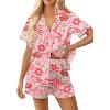 Ekouaer Womens Silk Pajama Sets Button Up Satin Pjs Short Sleeve 2 Piece Pj Sets Cute Lounge Sets with Chest Pocket(Pink Alphabet)