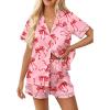 Ekouaer Womens Silk Pajama Sets Button Up Satin Pjs Short Sleeve 2 Piece Pj Sets Cute Lounge Sets with Chest Pocket(Pink Bow)