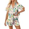 Ekouaer Womens Silk Pajama Sets Button Up Satin Pjs Short Sleeve 2 Piece Pj Sets Cute Lounge Sets with Chest Pocket(Pink Forest)