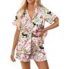 Ekouaer Womens Silk Pajama Sets Button Up Satin Pjs Short Sleeve 2 Piece Pj Sets Cute Lounge Sets with Chest Pocket(Pink Leopard)