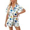 Ekouaer Womens Silk Pajama Sets Button Up Satin Pjs Short Sleeve 2 Piece Pj Sets Cute Lounge Sets with Chest Pocket(Queen Picasso)