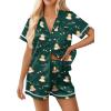Ekouaer Womens Silk Pajama Sets Button Up Satin Pjs Short Sleeve 2 Piece Pj Sets Cute Lounge Sets with Chest Pocket(Teddy Green)