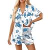 Ekouaer Womens Silk Pajama Sets Button Up Satin Pjs Short Sleeve 2 Piece Pj Sets Cute Lounge Sets with Chest Pocket(White Sea Turtles)