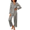 Ekouaer Womens Silk Satin Pajama Sets 2 Piece Sleepwear Pjs Set Long Sleeve Button Down Top and Pants Stripe Loungewear S-XXL(Black Champagne Stripe)