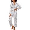 Ekouaer Womens Silk Satin Pajama Sets 2 Piece Sleepwear Pjs Set Long Sleeve Button Down Top and Pants Stripe Loungewear S-XXL(Blue Striped Teddy)