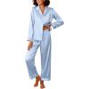 Ekouaer Womens Silk Satin Pajama Sets 2 Piece Sleepwear Pjs Set Long Sleeve Button Down Top and Pants Stripe Loungewear S-XXL(Blue White Stripe)